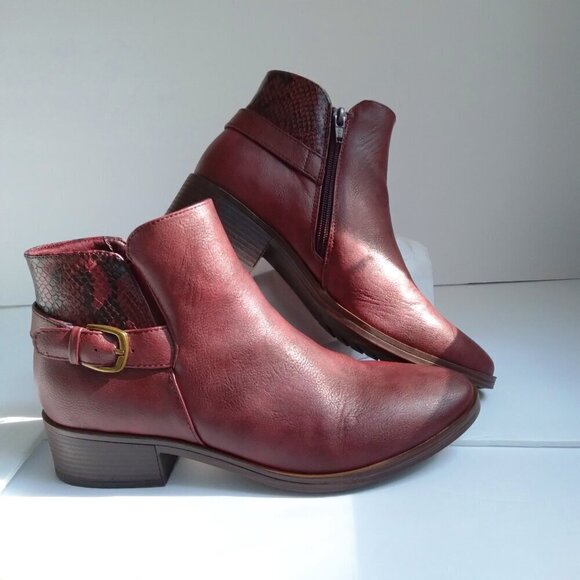 'Marconi' Burgundy Chelsea Boots Back Strap Brass  Buckle & Snake Print Sz 9 M - Picture 6 of 12